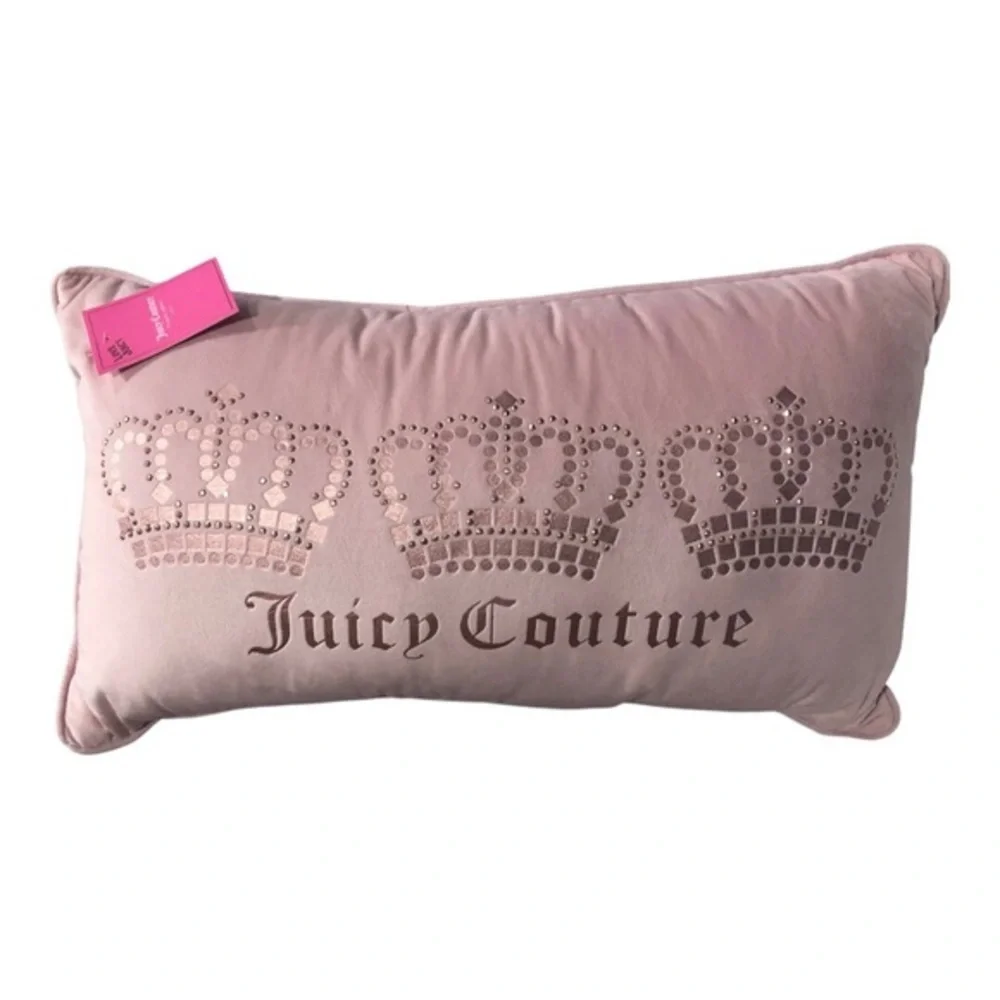 Juicy Couture soft pink & pink metallic 3 crown studded rectangle‎ decor pillow